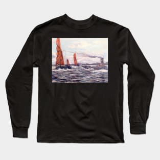 THAMES SAILING BARGES RACING A STEAM TUG ON THE RIVER THAMES Long Sleeve T-Shirt